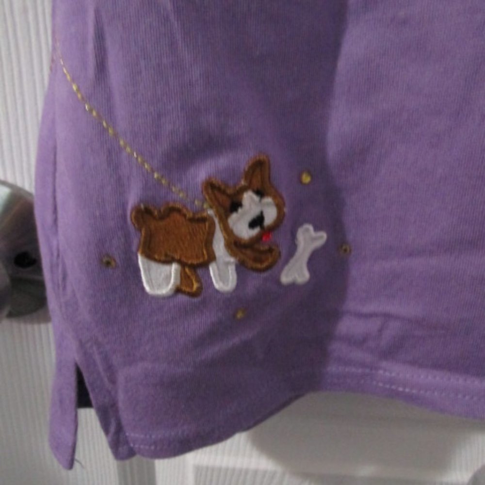 VINTAGE QUACKER FACTORY 3/4 SLEEVE PURPLE TOP WITH DOGS SIZE 1X - Picture 7 of 7